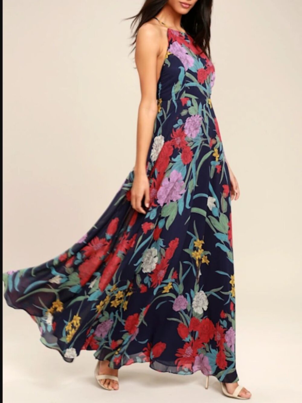 Lulus A Dream Realized Navy Blue Floral Print Maxi Dress M - Picture 1 of 13